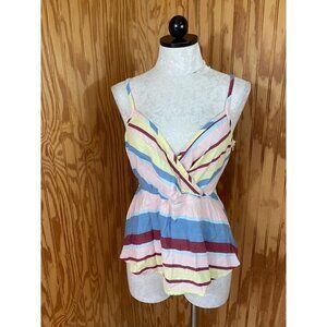 Modcloth Tank Top Pullover Lace Tie Strappy Suplice V-Neck Striped Sz XL